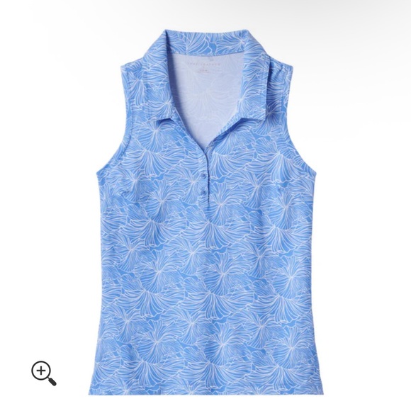 NWT Travis Mathew Featherweight Printed Golf Polo Light Blue Floral Sleeveless - Picture 5 of 5